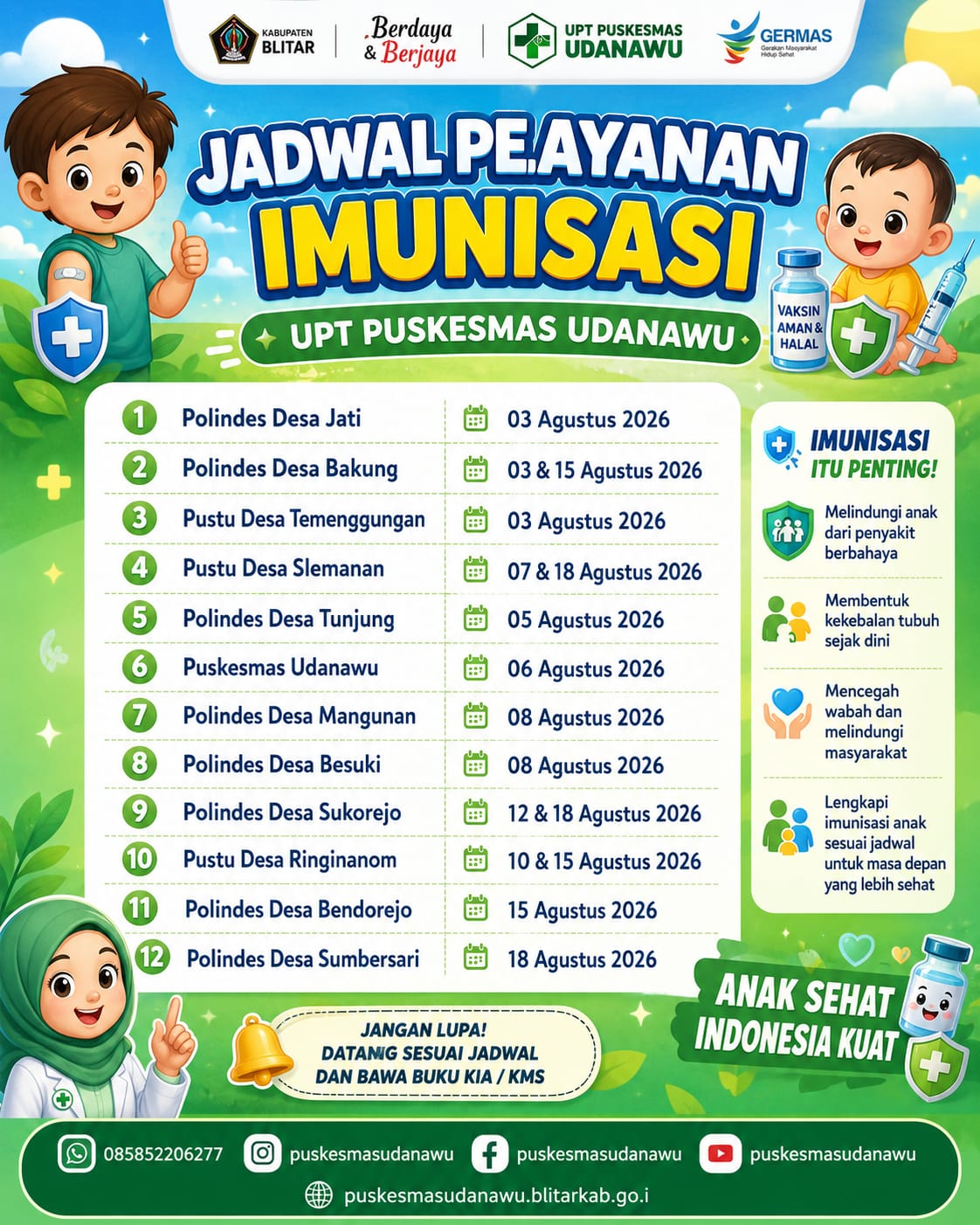 Jadwal Pelayanan Imunisasi Bulan Agustus 2026